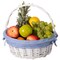 Traditional White Round Willow Gift Basket with Gingham Liner and Sturdy Foldable Handles, Food Snacks Storage Basket
